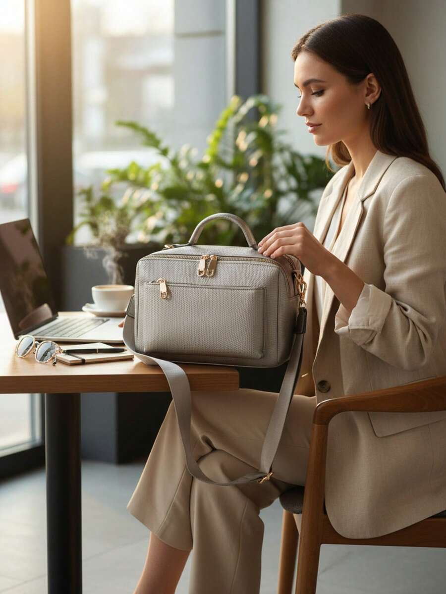 Women's Medium Crossbody Bag 27cm Modern Casual YD9688 Shoulder Adjustable Strap - Silver - View 1