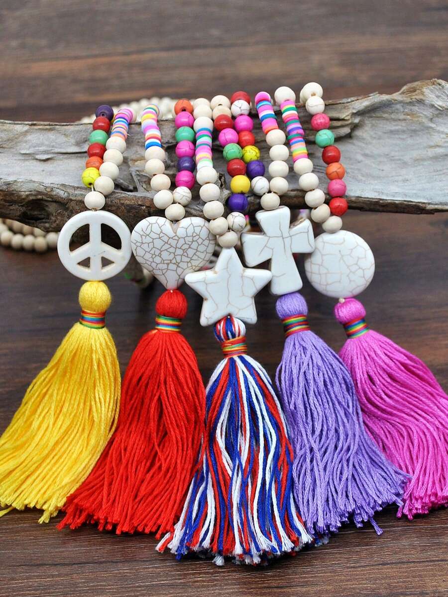 Women's Wooden Bead Long Necklace, Suitable For Daily Wear - Multicolor - View 1