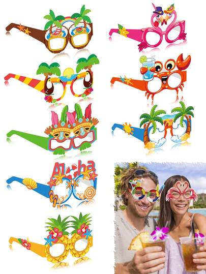 16 pahare decorative din hârtie pentru petrecere cu tematică hawaiană, pahare amuzante pentru costume tropicale, recuzită pentru cabină foto, potrivite pentru petrecere de vară, evenimente cu tematică pe plajă, cadouri pentru petreceri