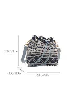Women's Drawstring Bucket Bag, Fashion Versatile Shoulder Bag, Printed Plaid Fabric Handbag - Multicolor - View 4
