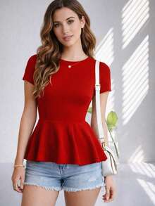 Top peplum versatil manga corta. - Rojo - Ver 6