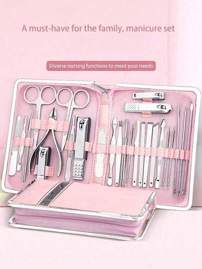 12-In-1 Stainless Steel Professional Manicure Set, Nail & Cuticle Clippers, Nail File, Tweezers, Portable Grooming Kit For Men & Women, Travel Essentials In Leather Case