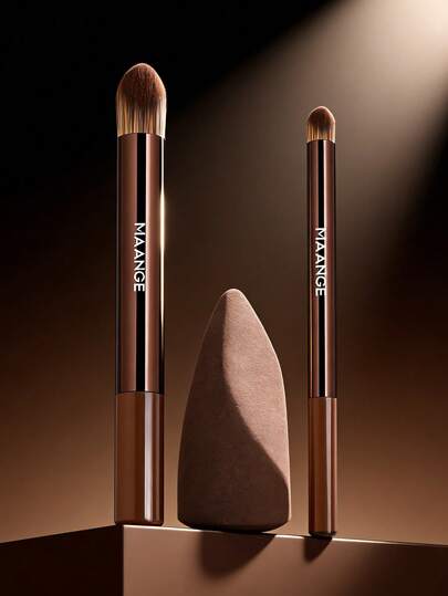 MAANGE 3pcs Makeup Brush Set,With 2pcs Professional Makeup Brushes+1pc Multi Sided Makeup Sponge,Makeup Sponges For Liquid & Cream Makeup, Makeup Blender Sponge For Buildable Coverage, Foundation Sponge For Foam,Foundation Brush Contour Brush Concealer Brush Nose Shadow Brush Highlight Brush Makeup Tools Travel Makeup Brush Set Makeup Tools,Cheap Stuff,Gifts,Gifts For Women ﻿