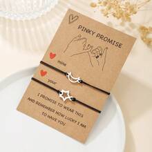 Stainless Steel Cross Braided Bracelet Set, Valentine's Day Jewelry - Stars and Moon - View 1