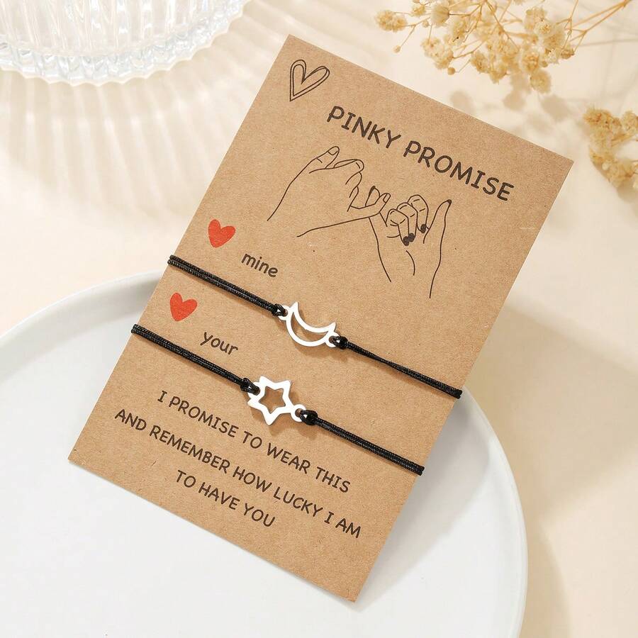 Stainless Steel Cross Braided Bracelet Set, Valentine's Day Jewelry - Stars and Moon - View 1