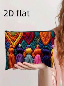 A Multicolor Geometric Pattern Designed Cosmetic Bag, Suitable For 2D Flat Printing, Great For Travel And Coin Storage. This Multifunctional Cosmetic Bag Is An Excellent Christmas Gift For Sisters And Students, With A Vibrant Appearance And Durable Zipper Closure. - Multicolor - View 7