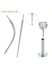 3-4PCS Piercing Taper Threadless Piercing Changing Tool Piercing Taper Insertion Tool Piercing Threader Tool Flat Back Earring Applicator Tool Labret Titanium Threadless Insertion Pin 16g 18g 20g - Silver - View 12