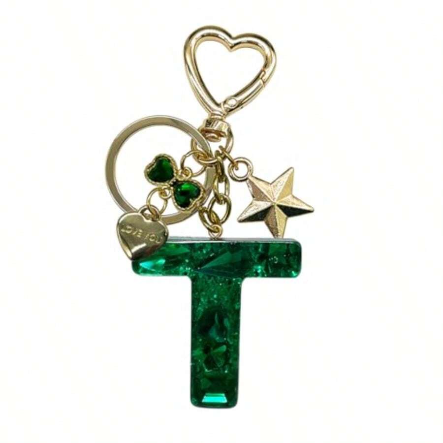 Llavero con letra para mujer, dije brillante para bolso, llavero lindo, accesorio para bolso, regalo para mujeres - Verde - Ver 1