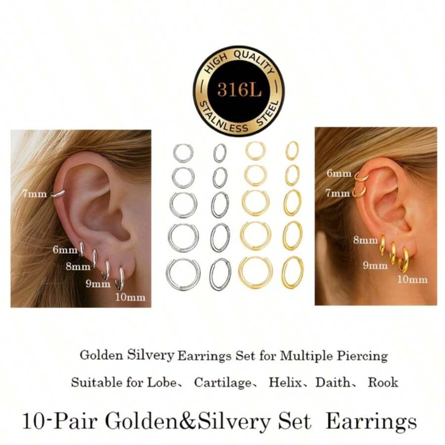 2只不锈钢夹式假耳环，男女通用，适合日常佩戴、派对、宴会及其他无需耳洞的场合。