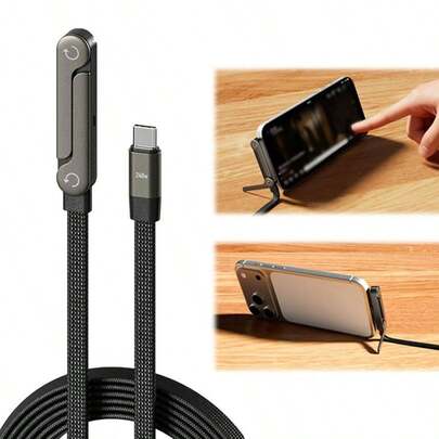 240W Fast Charging USB-C Cable, Compatible With IPhone, And All USB-C Devices, Durable Braided High-Speed Charging And Sync Cable, Hihowin Brand, Type-C Male To Male, Matte Connector Heads, 240W Fast Charging Foldable Phone Stand, 2-In-1 Foldable Cable, Type-C Interface, USB Power Delivery, High Output Power