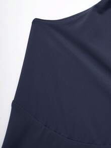 OMKAGI  Women's V-Neck Collarless Short-Sleeved Tank Top Y2K  Streetwear Style Top See-Through Top With Exposed Neckline - 藏蓝色 - 查看 4