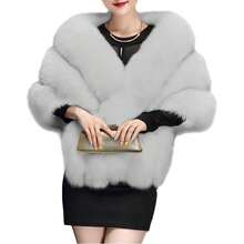 1  Elegant    Polyester    Women Long Shawl Cloak Cape   Winter  Warm   Faux Fox Fur  For Party - Màu Xám nhạt - Xem 6
