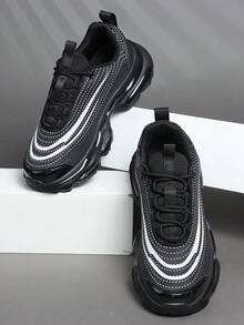 时尚休闲男鞋，经典时尚男士运动鞋系带跑步鞋，个性化男士运动鞋街头休闲鞋 - 黑與白 - 查看 3