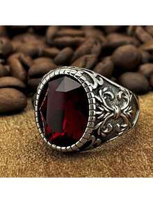 Men's Vintage Cross Design Stainless Steel Ring With Rectangular Cubic Zirconia - Minimalist Style Fashion Accessory - Oval - View 31