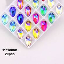 11*18mm, 20pcs/Pack, Flat Bottom Double Hole Exquisite Glass Rhinestones, Slim Teardrop Shape, For Sewing Wedding Dress, Handbag, Shoes Decoration, Jewelry Making Accessories - 11*18mm 20pcs - View 13