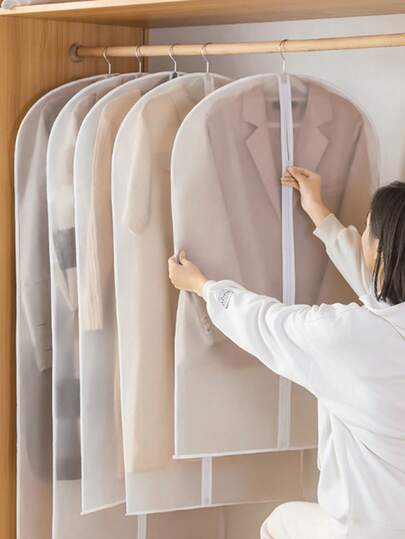 5-1pcs 140*60CM Garment Dust Cover, Zipper Storage Bag, Wardrobe Organizer Bag, Dust-Proof Moisture-Proof Storage Bag For Coats, Shirts, Jackets, Dresses, Pants, Suitable For Travel, Outings, Holidays, Mother's Day, Easter, New Year Gifts