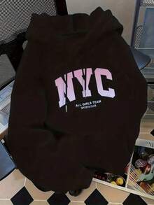 Women's And Men's Casual NYC Winter Style Kangaroo Hoodie, 100% Cotton. - 黑色 - 查看 1