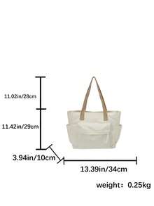 1个白色灯芯绒单肩手提包，简约轻便大容量女士单肩包，大学/学校休闲手提包，带多个口袋 - Pearl White - 查看 7