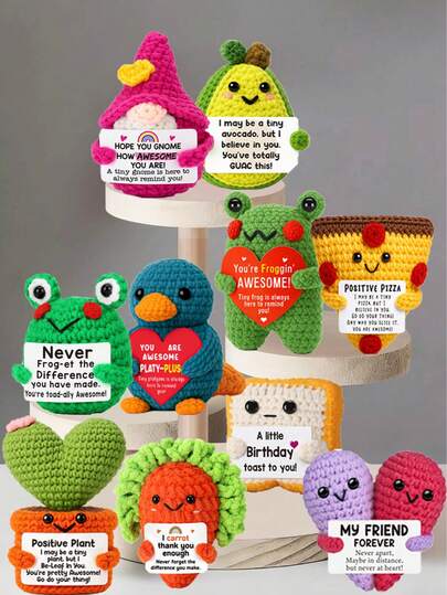 1pc Handmade Crocheted Desktop Decor Figurine, Whimsical Sci-Fi Character Animal Plant Shaped Doll, Cute Cartoon Style Gift For Best Friend, Birthday, Sister, Mom, Grandma, Coworker, Family, Positive , Creative Party Favor, Mother's Day, Thanksgiving Gift, Children's Plush Doll, Room Desk Decoration