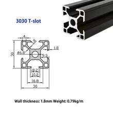 Extrusión de perfil de aluminio anodizado estándar europeo, ranura en negra 3030, carril lineal de 100mm-1000mm de longitud para impresora 3D, 1. KJKZ - 550 mm - Ver 3