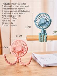 2pcs Octopus Baby Stroller Fan ,USB Rechargeable Portable Silent Fan , Mini Handheld Foldable Trip Fan With Led Night Light ,Multifunctional Desktop Fan With Adjustable Angle , Bending & Twist Free ,3 Adjustable Speeds Desk Fan For Baby's Room, Camping Accessories ,Travel , Live Streaming ,Can Be Hung,Placed Or Wrapped Around - Hồng 2 miếng - Xem 3