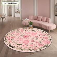Pink Floral Pattern Round Area Rugs For Living Room Circle Rugs Machine Washable Low Pile Chenille Non Slip Vintage Rug For Bedroom Dining Room Home Office St Paddy Spring Green - Nhiều màu - Xem 5