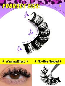 7对自粘式D型卷翘俄式假睫毛，无需胶水可重复使用，8-15毫米粗猫眼睫毛 - 黑色 - 查看 4