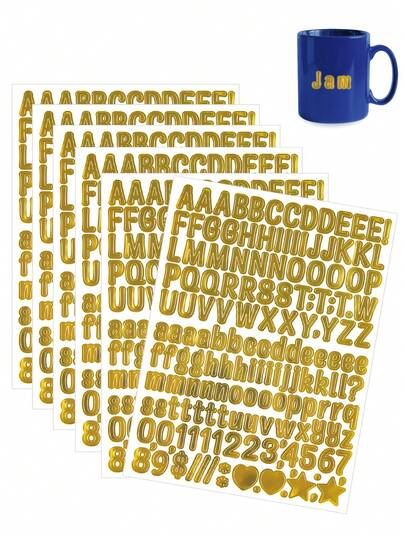 1620pcs/10sheets Gold Alphabet Stickers, Vinyl Material, Suitable For Office, School, Home Labeling, Arts & Crafts, Sticker Decoration, Water Bottles, Cups, Envelopes, Cards, DIY, Matte Surface