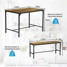 Juego De Mesa Con 2 Bancos Rústico, Mesa Con Marco De Metal Robusto, Fácil De Montar - Marrón - Ver 2