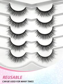 5 pares de pestañas postizas 3D de aspecto natural, suaves y esponjosas, reutilizables, marca ENCHUW - Negro - Ver 5