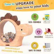 Wooden Dinosaur Piggy Bank For Boys Cute Wood Dino Money Bank For Toddlers Creative Saving Coin Jar Personalized Present For Child Birthday Decor Natrul Wood Standard - NatrulWood - View 4