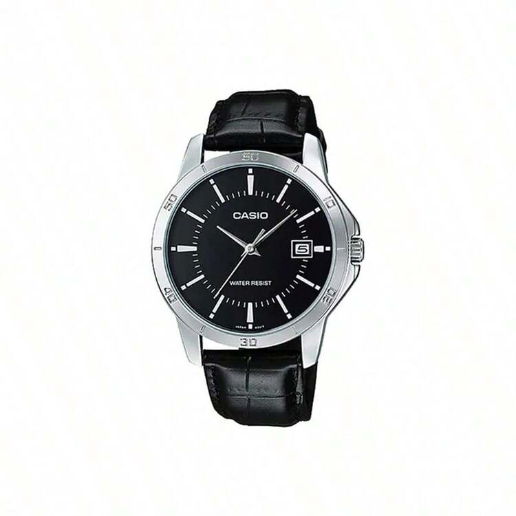 Casio MTP-V004L-1A 男士经典模拟腕表 - 黑色表盘 真皮表带 - 黑色 - 查看 5