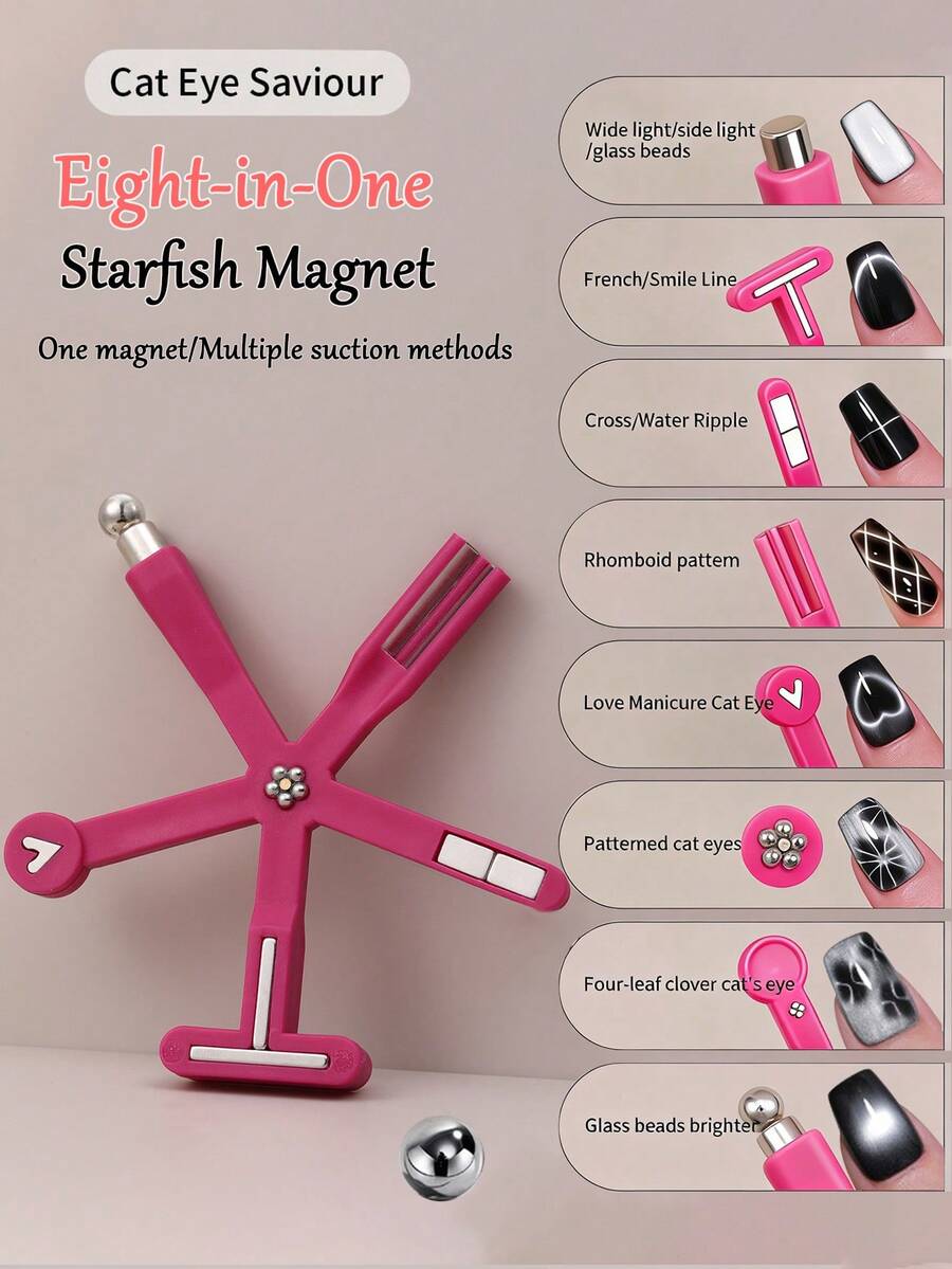8-In-1 Purple Nail Art Magnetic Set, Includes Powerful Magnets, Heart-Shaped Cat Eye Tool, Multi-Function Cat Eye Gel Polish Magnetic Pen, 3D Magnetic Nail Polish Stick, Multi-Function UV Gel French Cat Eye Manicure Magnetic Tool, Suitable For Home Nail Salon DIY, Nail Supplies, Nail Tools, Back To School Season, Nail Art, Nail Stickers, Nail Tools - Red - View 1