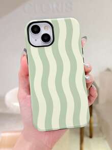 1个简约清新波浪条纹图案穿孔亮面硬质手机壳，适用于三星/11/12/13/14/15/16 Pro Max - 彩色 - 查看 2