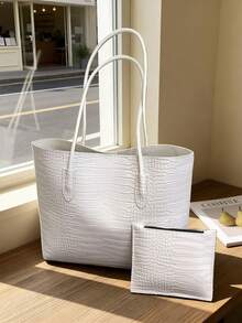 Túi xách đeo vai mini in họa tiết da cá sấu, có ngăn bên trong, phù hợp cho nữ giới, giới trẻ chuyên nghiệp, nhân viên văn phòng. Cũng thích hợp làm quà tặng công sở/đi làm/đi học, quà tặng ngày lễ/nghỉ mát cho phái nữ, giáo viên. - trắng - Xem 5