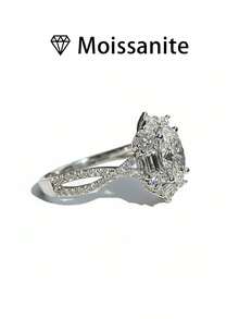 女士结婚戒指，向日葵造型，925纯银材质，重3.3克，镶嵌1.5克拉莫桑石，波西米亚宫廷风格，奢华订婚/结婚/周年纪念/情人节礼物，附赠莫桑石证书和精美礼盒 - 銀色 - 查看 8