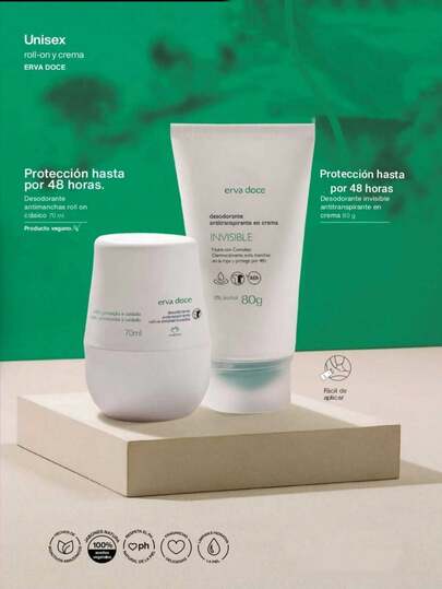 Avon ERVA DOCE, INVISIBLE, linea de desodorantes y antitranspirantes, 48h de protección y cuidado para tu piel, unisex