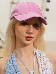 Glisma 1入女士刺繡5角星洗水馬尾扣破洞棒球帽，適用於春秋旅遊、沙灘假期，男性遮陽帽，Y2K風格青年帽 - 刺繡 - 查看 2