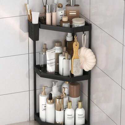 1pc, Rust-Proof Corner Shower Triangle Rack, 2/3 Tier Bathroom Organizer, Shampoo Storage Rack, Bathroom Shelving, Kitchen Storage Rack,With Hooks For Hanging Bath Balls, Freestanding Rack. Bathroom Bathroom Accessories, Bathroom Organizer, Bathroom Accessories ,Bathroom Cabinet Storage,Bathroom Decor, Bathroom Cabinet Storage,Make Up Organizer,Perfume Stand,Perfume Organaizer