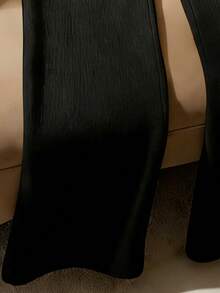 1pc Solid Color Polyester Drawstring Pocket Pants, Suitable For Vacation And Daily Wear, Spring/Autumn Black - Black - View 5