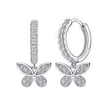纯银防过敏女士耳环，镶嵌立方氧化锆，蝴蝶造型，时尚精致，生日礼物 - 銀色 - 查看 1