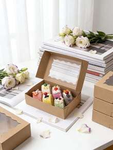 5pcs/10pcs/15pcs Wavy Window Cake Boxes, Donut Boxes, Large Cookie Boxes, Pastry Candy Boxes For Cakes, Pastries, Chocolates, Cookies, Party, Birthday, Easter, Holiday Gifts, Tart Packaging - View 3