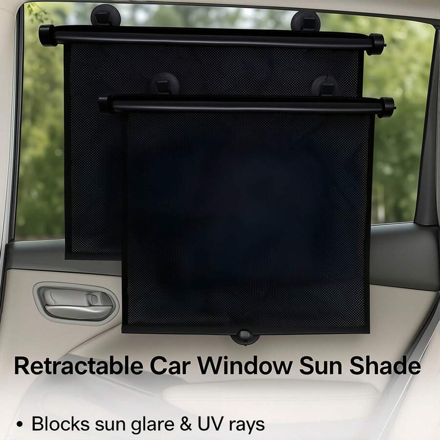 Car Side Window Sunshade. This Retractable Window Shade Is Specially Designed To Block Harmful Sunlight Glare And Heat. It Is Suitable For Most Cars, Trucks, SUVs, Or Campers.