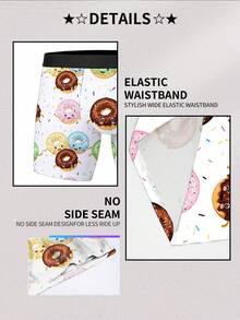 1条男士甜甜圈印花平角内裤，涤纶材质，可爱卡通图案，休闲家居服，适合日常穿着和作为零食主题礼物 - 白色 - 查看 7