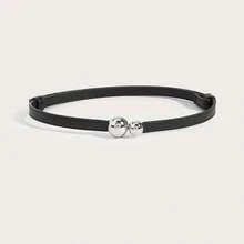 1pc Women's Adjustable Alloy Beaded Waist Belt, Suitable For Dresses And Coats - Black - View 2