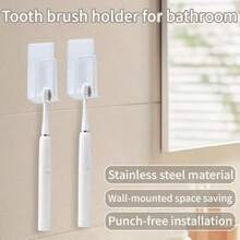 4 Pcs Adhesive Toothbrush Holders 304 Stainless Steel Toothbrush Holders Wall Mounted Electric Toothbrush Holder For Bathrooms Accessories 4 White - White - 查看 4