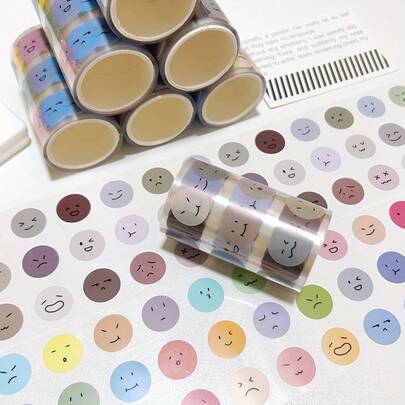 2 Rolls Smiling Face Stickers, Featuring Creative Hand-Drawn Dotted Design, Suitable For Scrapbooking, Diary Decoration, Notebooks, Water Bottles, Luggage, Life Stories And DIY Holiday Gifts