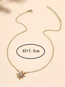 1pc Rhinestone Starburst Necklace, Suitable For Daily Wear - Yellow Gold - View 2