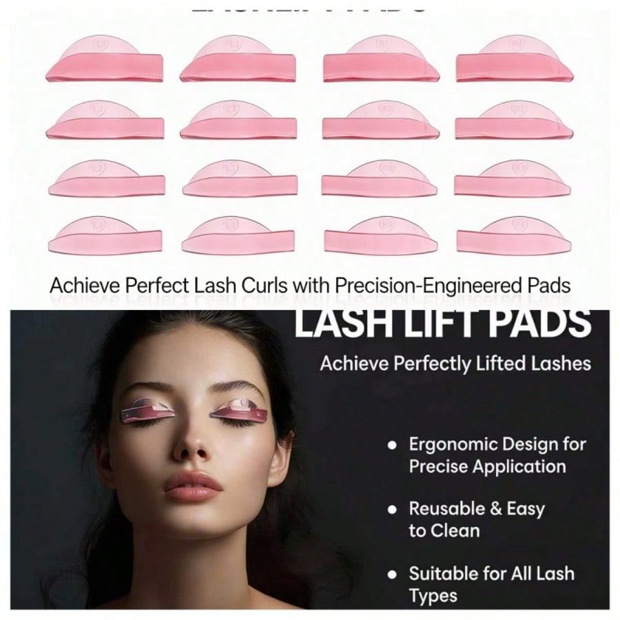 4 Pairs Reusable Eyelash Lift Kit, Includes Eyelash Perm Pad, Silicone Eyelash Lift Pads, Eyelash Curler, Applicator, Eyelash Assist Tools, Eyelash Perm Solution, Silicone Eyelash Curler, Eyelash Lift Rod, Makeup Beauty Tools, Reusable Eyelash Lift Pads