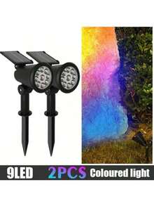 1件/2件 9 LED 太陽能投射燈 戶外防水投光燈 太陽能花園燈 景觀照明裝飾 小徑草坪燈 - 黑色 - 查看 16